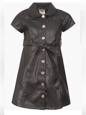 Vince Camuto Black Faux Leather A-Line Button-Front Skirt with Tie Belt